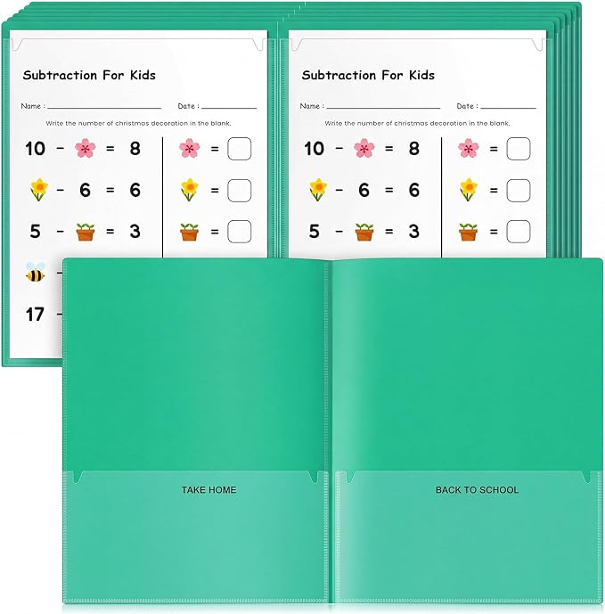 Henoyso 24 Pcs Take Home Folder Heavy Duty 2 Clear Front Pockets and 2 Inside Pockets Homework Folders for School Students Parent Teacher Classroom Communication (Green)