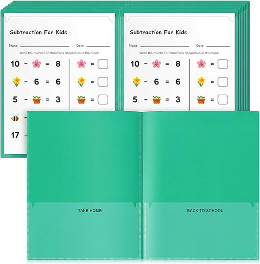 Henoyso 24 Pcs Take Home Folder Heavy Duty 2 Clear Front Pockets and 2 Inside Pockets Homework Folders for School Students Parent Teacher Classroom Communication (Green)