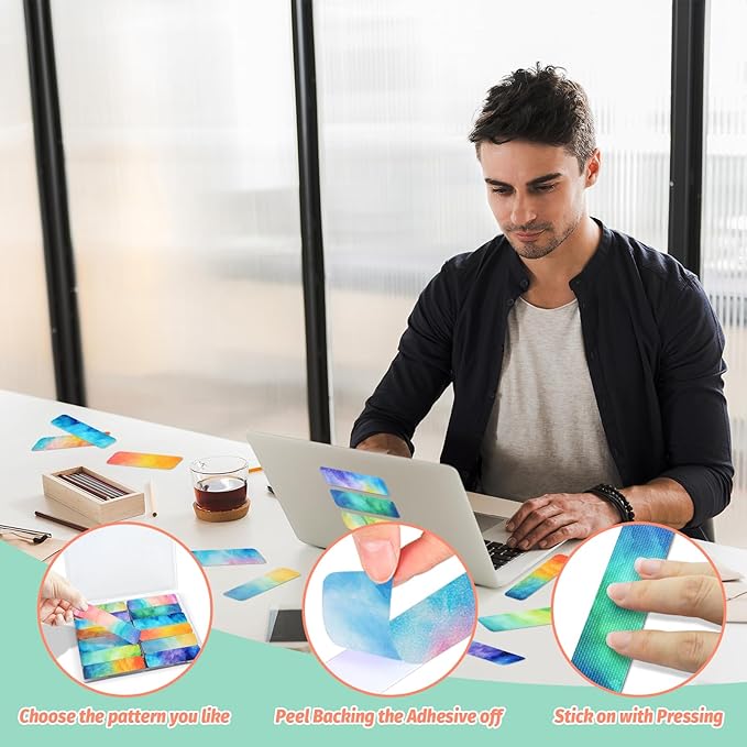 120 Pieces Anxiety Sensory Stickers with 2 Textured Stickers - Desk Fidget and Calming Stickers with Storage Box for Adults & Teens - Anxiety Relief Sensory Strips (Watercolor)