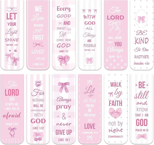 Haooryx Bible Verse Magnetic Bookmarks - 48 Pcs Pink Scripture Verse Inspirational Christian Religious Magnetic Clip Book Marks Motivational Book Page Markers Church Activity Party Favor Reading Lover