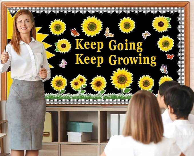 Pasimy Spring Bulletin Board Set – Sunflower Classroom Decor with Bee, Butterfly & Flower Kindness Cutouts – Honeycomb Borders for Wall, Door, Window & Office Supplies