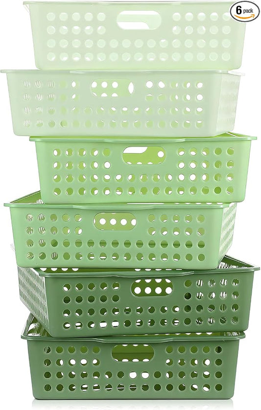 Green 6 Pack Plastic Classroom Paper Baskets, Turn in Trays, Organizing Desk Tray for A4 Papers, Classroom Storage Turn in Bins, for Teachers and Students, Office Desk Room Trays