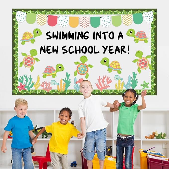 Justforjoyful Sea Turtle Bulletin Board Set Ocean Cutout Classroom Decoration Summer Under The Sea Animal Border Wall Decor for Education Learning School Supplies