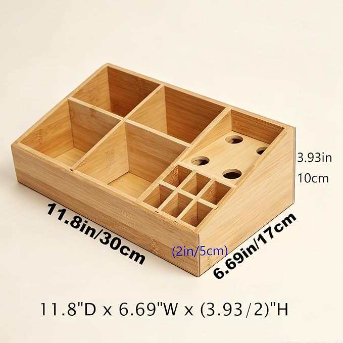 2 Pack Bamboo Art Supply Organizer, Pen Holder Multifunctional Organizer Office Accessory Storage, Desk Organizer for Colored Pencil, Crayon, Paint Brushes, Makeup Organizer
