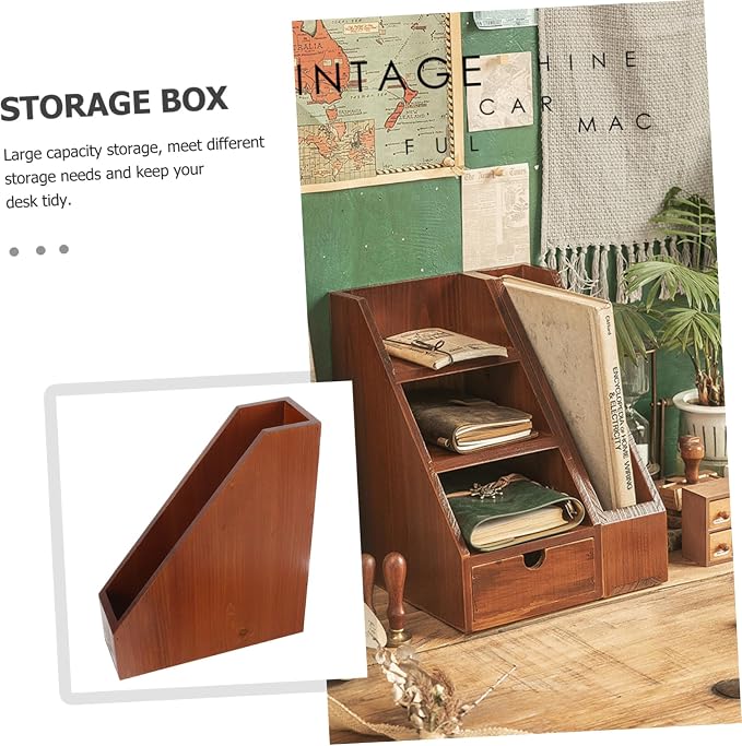 Cabilock Wooden Desk Organizer Lidless Wooden Storage Box for Office Home Capacity File Organizer for Sundries Supplies and Documents Sturdy Solid Wood Construction Clutter Desktop