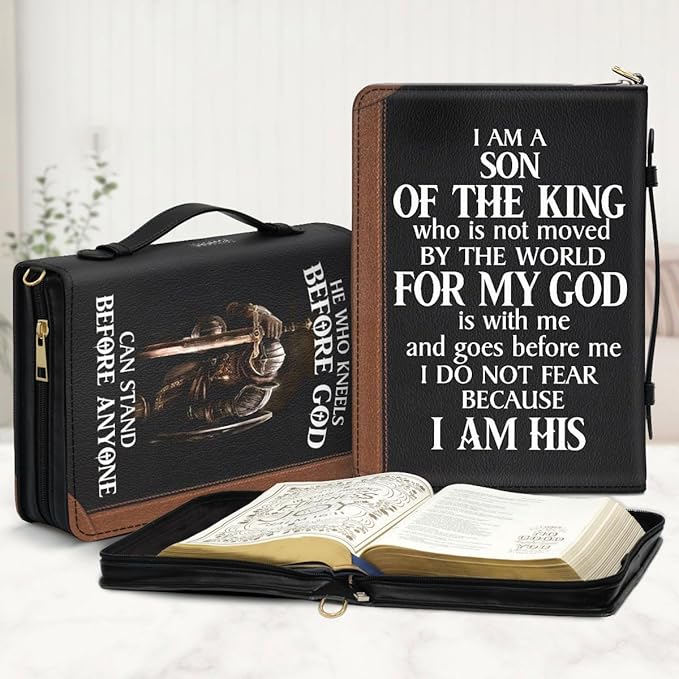 Jeuspirit Bible Covers - Leather Bible Organizer Case, Christmas Gifts For Women, Men, Christian Gifts For Women - Bible Holder Bag, Bible Carrying Case Large Size (Son Of The King)
