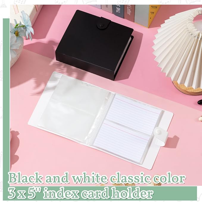 Geyee 2 Pcs 3 x 5 Inch Index Card Holder Binder Note Book Recipe Card Organizer Pouches Clear Plastic Sleeves Flashcard Filing Products with Divider for Office, Total 160 Page, Hold 320 Piece