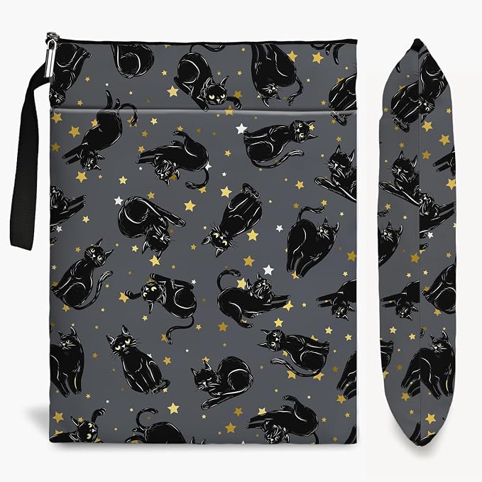 Cat Book Sleeve,Book Covers for Paperbacks,Book Sleeves with Zipper, Book Pouch Cat Lover Gifts for Women Teacher Daughter Graduation Birthday Gifts (Black Cat 02, Large)