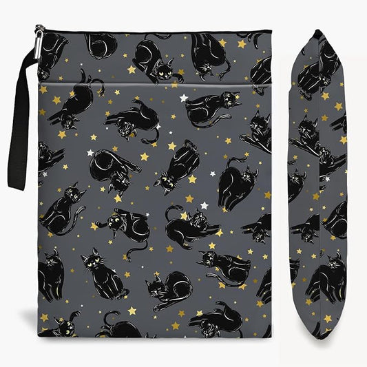 Cat Book Sleeve,Book Covers for Paperbacks,Book Sleeves with Zipper, Book Pouch Cat Lover Gifts for Women Teacher Daughter Graduation Birthday Gifts (Black Cat 02, Large)