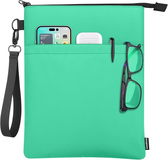Book Sleeves with Zipper, Travel Book Protector Pouch for Paperbacks & Hardcover Books, Book Covers Bags Carry Case/Front Pocket & Handle Strap for Book Lovers Mother's Day (Light Green, 1 Pc)