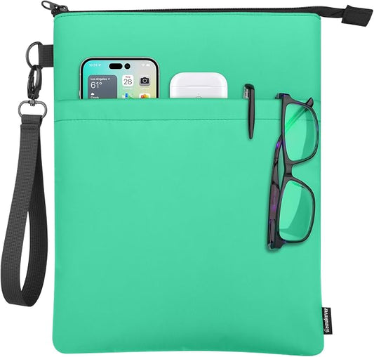 Book Sleeves with Zipper, Travel Book Protector Pouch for Paperbacks & Hardcover Books, Book Covers Bags Carry Case/Front Pocket & Handle Strap for Book Lovers Mother's Day (Light Green, 1 Pc)