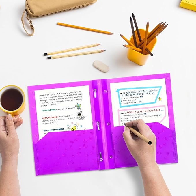 ViVin Plastic Folders with Pockets and Prongs,24 Pack,Heavy Duty 2-Pocket File Folder with 3 Fasteners,Fits Letter Size Paper,for School Home and Office(Bright Purple)