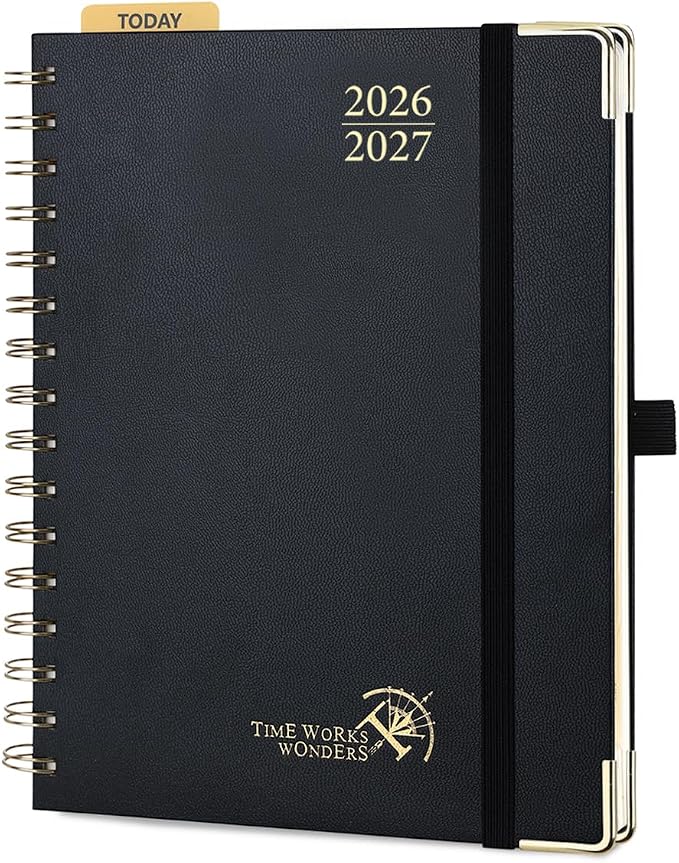 POPRUN 2026-2027 Academic Year Weekly and Monthly Planner Calendar,Jul 2026 - Jun 2027，6.25" x 8.5",Daily Agenda Book & Appointment Book with Hourly Schedule, Tabs, Hardcover, School and Office Supplies - Black