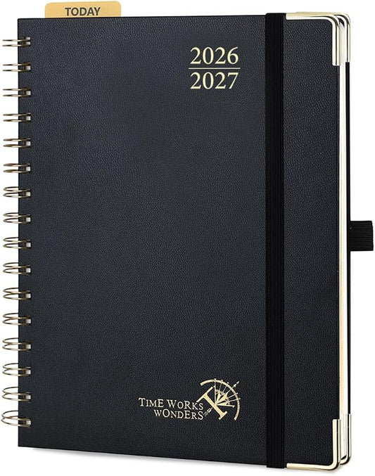 POPRUN 2026-2027 Academic Year Weekly and Monthly Planner Calendar,Jul 2026 - Jun 2027，6.25" x 8.5",Daily Agenda Book & Appointment Book with Hourly Schedule, Tabs, Hardcover, School and Office Supplies - Black