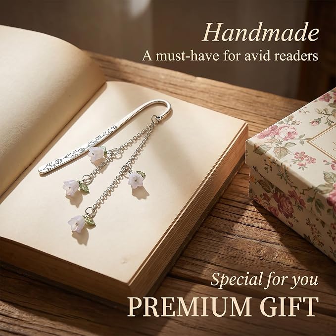 Gjinxi Bookmarks for Women Reading, Cute Lily Floral Book Page Marks Metal Reading Gifts with Pendants for Book Lovers Student Teacher Readers Friends Club Retirement Birthday Valentines Mothers Day