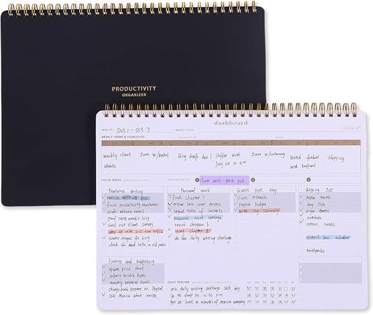 ZERONE CENTRE Productivity Weekly Planner - 54 Sheets Dashboard Spiral Deskpad Has 6 Focus Areas to List Tasks for Goals, Projects, Clients, Academic, or Shopping-Organize Your Daily Work Efficiently