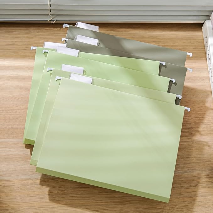 6 Pack Extra Capacity Hanging File Folders Letter Size, Reinforced Expandable Folders with 1/5-Cut Tabs for Filing Cabinets, Durable Office & Home Organizer, Green