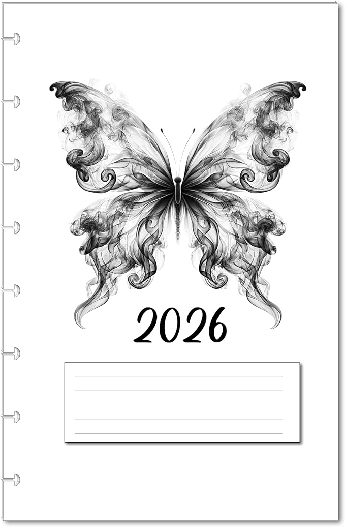 2026 Monthly Planner Calendar Refills for 7,8,9,11 Disc Mini, Classic, Skinny, Junior, Big size Discbound, Happy Planners, Loose-Leaf Inserts, 12 Month (8 Disc Junior, Butterfly)