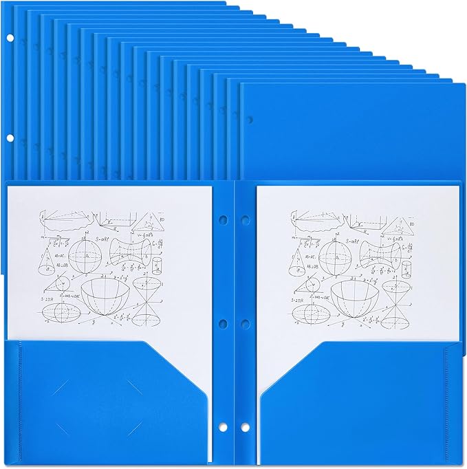 Yeaqee 72 Pcs Plastic Folders with Pockets Bulk 3 Hole Punched 2 Pocket File Folders for 3 Ring Binder Divider Folder for Notebooks, Durable Poly for Office Home (Blue)