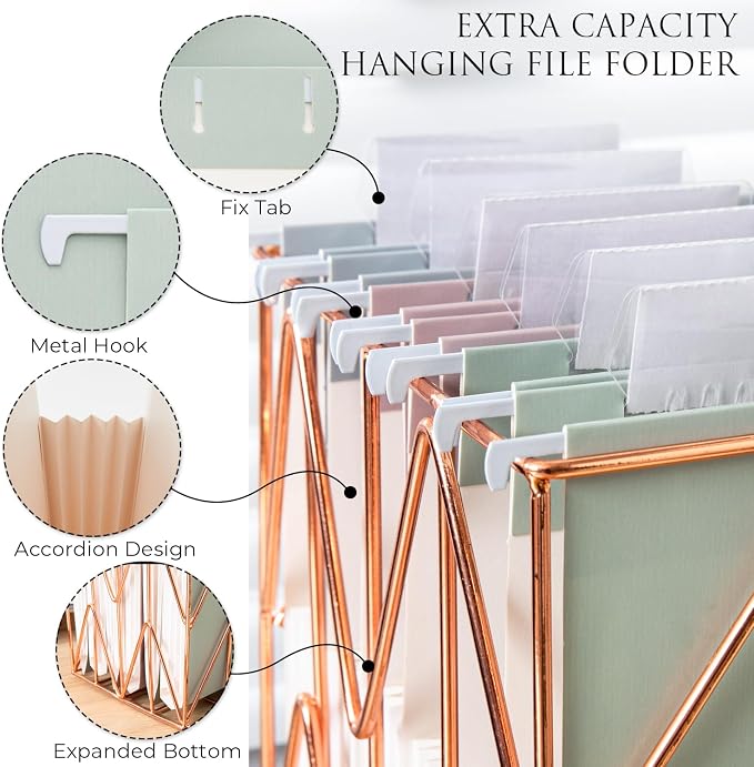 Y YOMA Letter Size - 6 Pack Extra Capacity Hanging File Folders Accordion Decorative Reinforced File Folder Cute Colored Expandable Folder for Office Home with 1/5-Cut Adjustable Tabs, Morandi Color