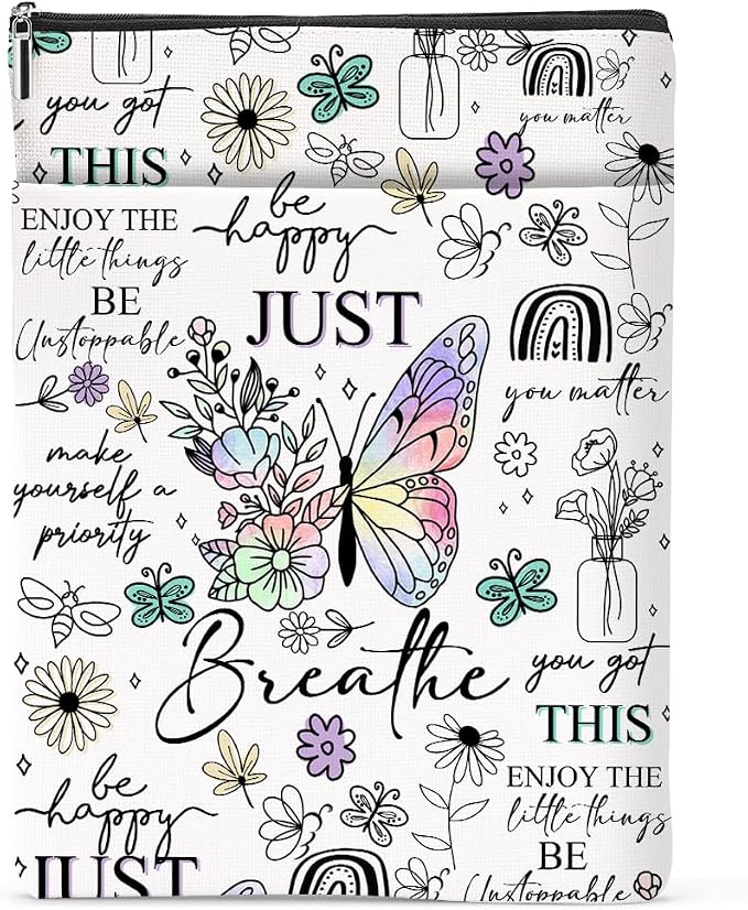 Inspirational Gifts for Women Sister Book Sleeve Book Cover Motivational Butterfly Gifts Affirmations Bookish Book Lovers Book Protector with Zipper Front Pocket Graduation Birthday Christmas