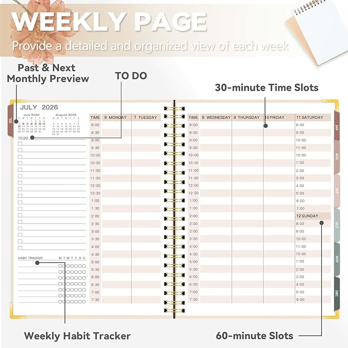 Large 2026-2027 Academic Planner, Weekly & Monthly Appointment Book from Jul. 2026 - Jun. 2027, Work & Life Daily Hourly Planner with Time Slots, Agenda Organizer for Home School, Beige, 8.5" x 11"