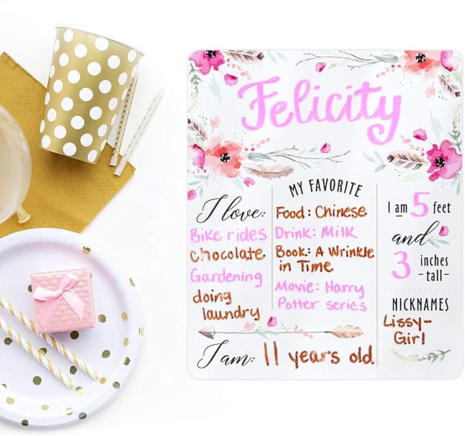 12" x 10" Boho Chic Birthday Sign/Milestone Whiteboard Style Photo Prop/Reusable Floral Dry Erase Board