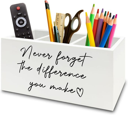 Difference Maker Gift Pen Pencil Holder Organizer for Desk, Thank You Gifts for Teachers Coworkers, Never Forget the Difference You Make Wooden Box Sign for Office Desk Tabletop Decorations