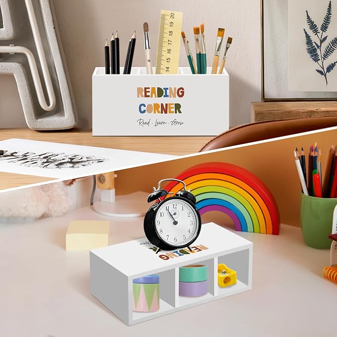 Boho Reading Corner Pen Pencil Holder for Desk, Boho Classroom Office Desk Accessories, Reading Nook Holders Organizer for Kids Library Classroom Nursery