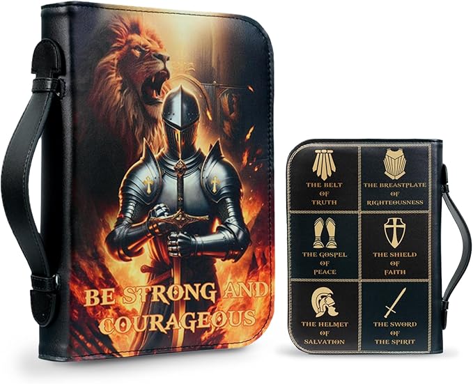 Personalized Knight Bible Cover for Women Men - Faith Scripture Study Bible Carrier Case Bag Accessories Supplies - Religious Bible Pattern Leather Organizer - Christian Pastor Appreciation Gifts