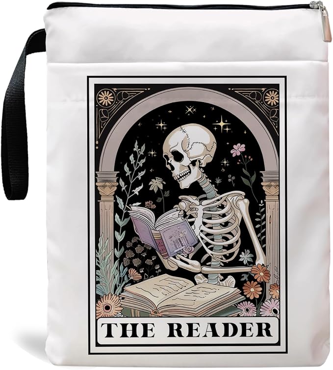 Book Sleeves with Zipper, Book Sleeve for Book Lovers, The Reader Tarot Card Book Sleeves, Book Pouch Kindle Protector, Gifts for Women Teacher Librarian Bookworm Bookish (White-C, Large)