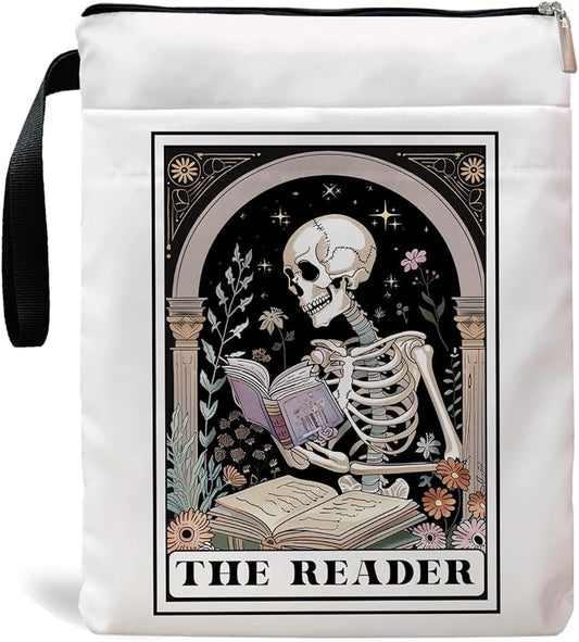 Book Sleeves with Zipper, Book Sleeve for Book Lovers, The Reader Tarot Card Book Sleeves, Book Pouch Kindle Protector, Gifts for Women Teacher Librarian Bookworm Bookish (White-C, Large)