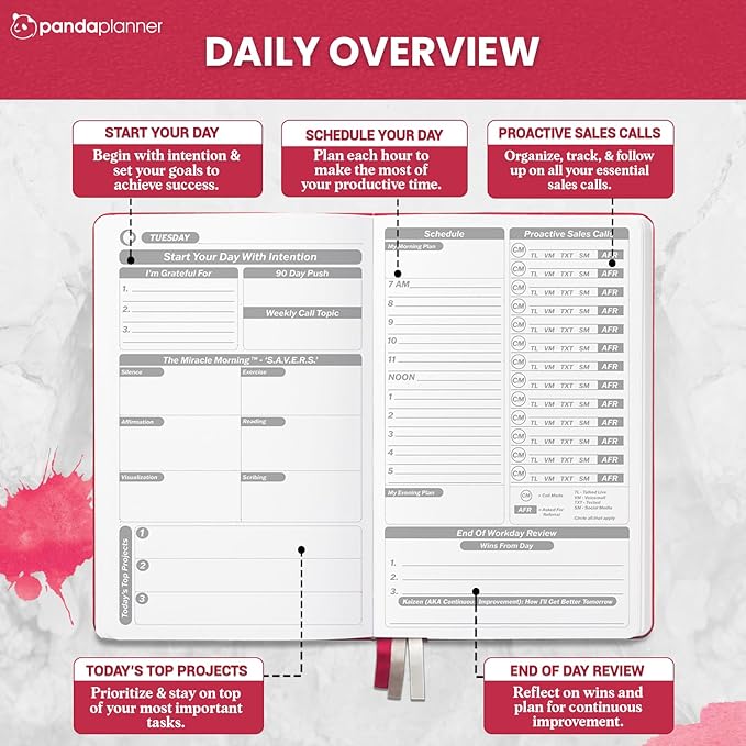 Planner 2026 – Red Panda Planner Sales Pro Daily Planner for Sales Reps | 90-Day Undated Goal, Productivity, & Sales Tracker | Business Planner with Monthly, Weekly & Daily Layout