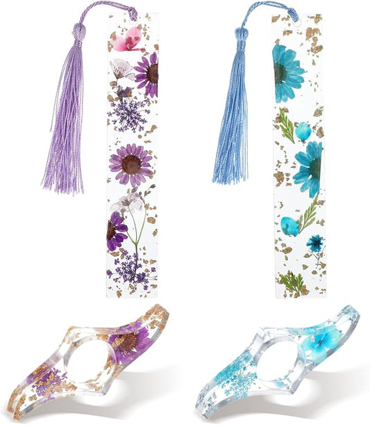 Book Page Holder 4 Pieces - Dried Flower Resin Bookmarks with Tassel, Handmade Book Mark Set Reading Accessories for Reading Lovers, Thumb Page Holder Gift for Bookworm Readers