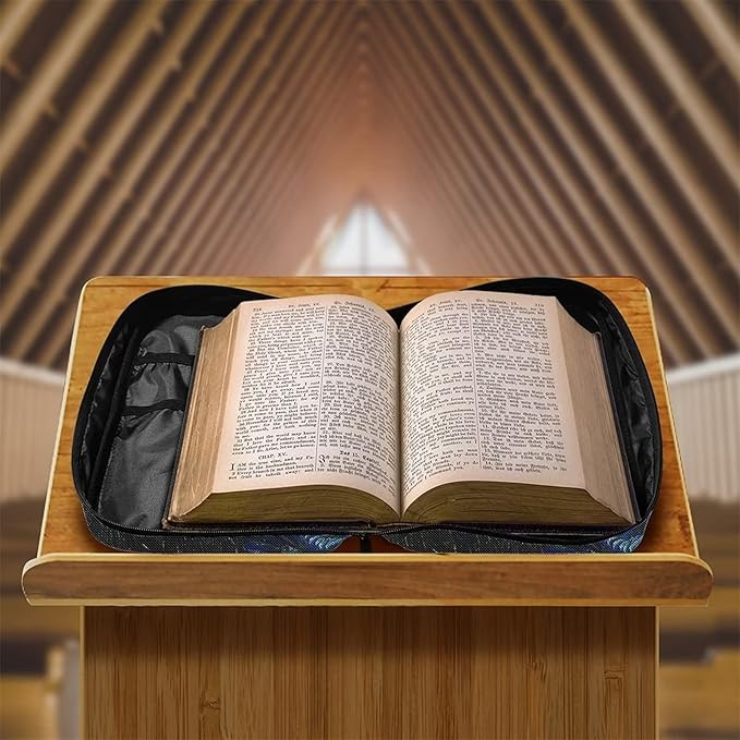 Suobstales Night Sky Bible Cover for Women Men, Starry Sky Carrying Book Case Church Bag Bible Protective with Handle and Zippered Pocket Bible Holder