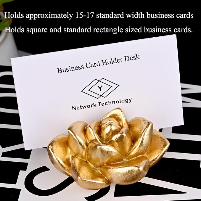 Resin Succulent Business Card Holder - Gold, Silver, Black Set of 3 - Modern Desk Organizer and Card Display Stand for Office & Home - Vertical Name Card Holders - Handmade Unique Gift & Desk Decor