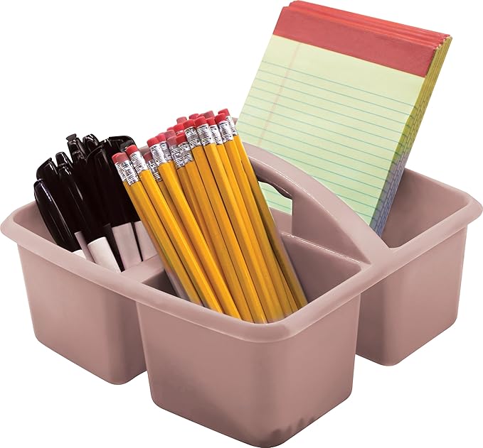 Teacher Created Resources Light Mauve Portable Plastic Storage Caddy 6-Pack for Classrooms, Kids Room, and Office Organization, 3 Compartments