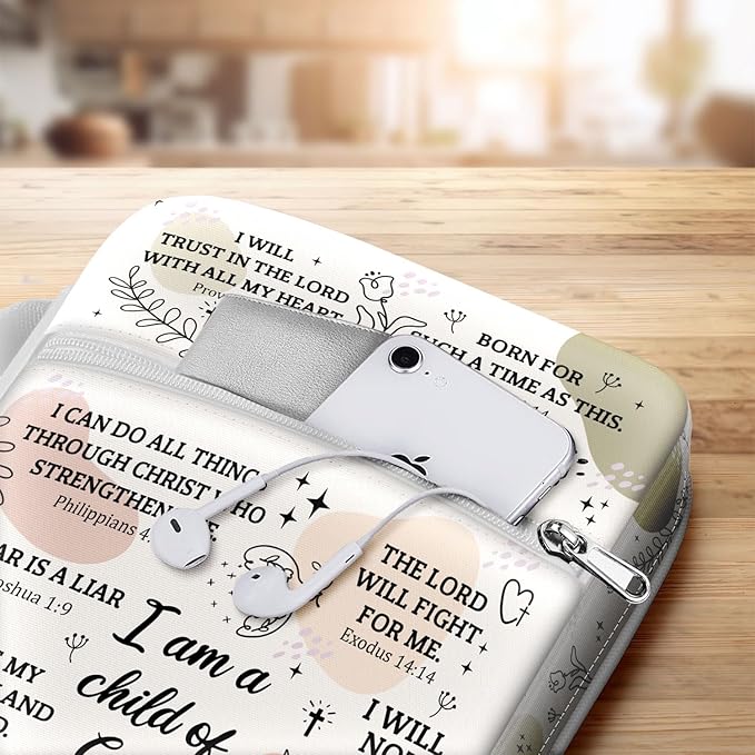 Inspirational Bible Cover for Women with Verses I Am a Child of God Canvas Case, Zippered Scripture Bag, Fits Standard Size Bible, Christian Gift for Girls Church Bible Study