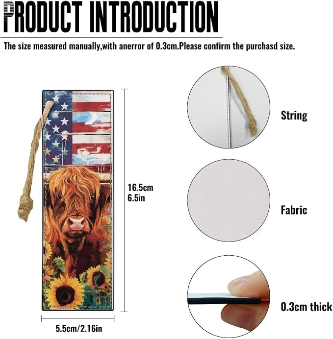 Bookmarks for Women Teacher Cow American Flag Sunflower Bookmarks for Women Readers Book Lovers Page Markers for Students Teachers Reading