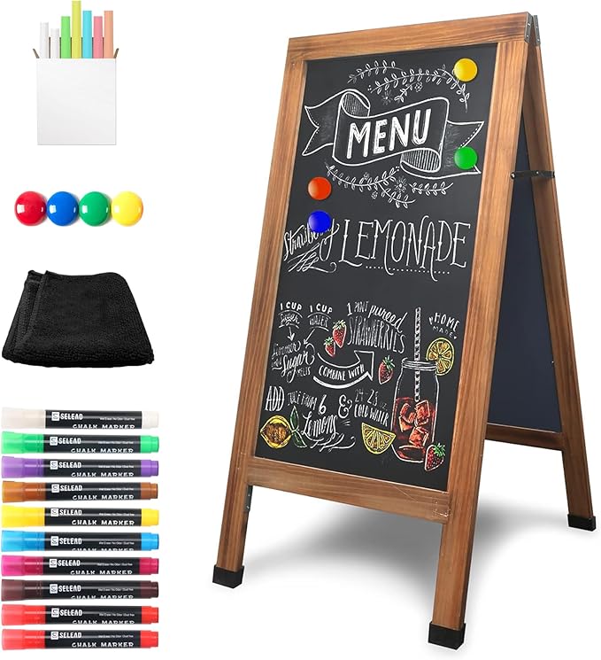 SELEAD Magnetic A-Frame Chalkboard Easel Sign - Large 40" x 20" Rustic Sandwich Chalk Board Signs Outdoor Double Sided Sidewalk Pizarra for Business, Wedding, Menu