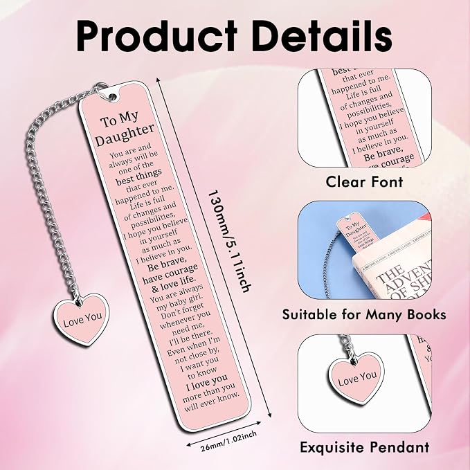 Daughter 5th 6th Graduation Gifts for Her to My Daughter Bookmark from Mom Dad 16th 18th Birthday Gift for Teen Girls Wedding Anniversary for Women Back to School Supplies