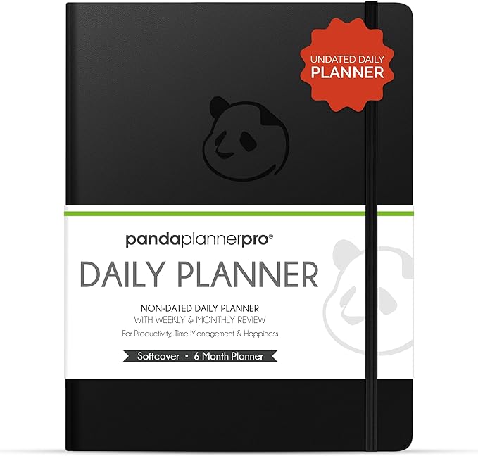 Panda Planner Pro A4 Daily Planner 2026 – 6 Month Large 8.5x11 Undated Academic & Productivity Planner with Daily, Weekly & Monthly Calendar, Work Planner, Goal Tracker, Habit Tracker & Personal Development Organizer – Black
