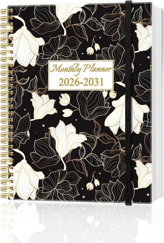 2026-2031 Monthly Planner - 60 Month PLanner Calendar from July 2026 to June 2031, 5 Year Planner 2026-2031 with Flexible Cover, Inner Pocket, Perfect for Home | School | Office, 8.5" x 11", White Gold Flower