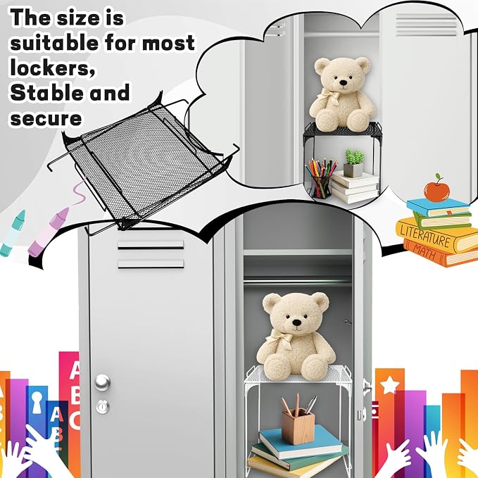 2 Pcs Locker Organizer Shelf Black and White Stackable Extra Locker Shelf Storage Cabinet Accessories for Back to School Office Home Gym Supplies