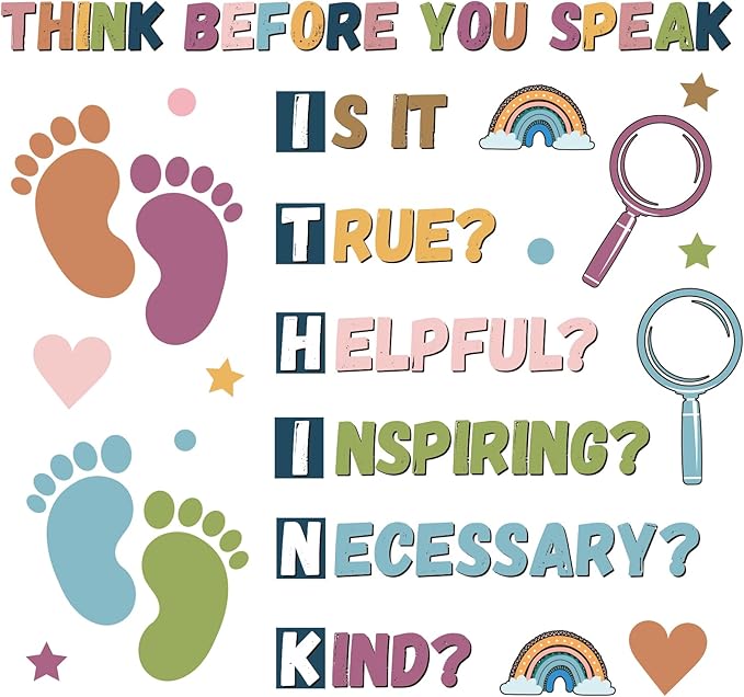 Boho Classroom Bulletin Board Decorations Kindness Motivational Think Before You Speak Middle School Poster Positive Educational Bulletin Board Wall Decor for Teachers Students Elementary Preschool