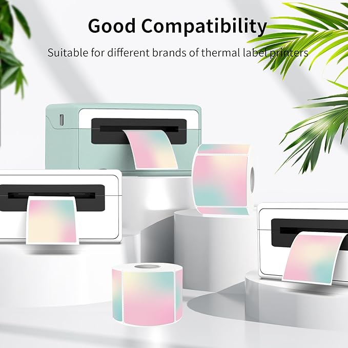 2x2 Inch Square Thermal Sticker Labels, Self-Adhesive Pink Square Direct Thermal Labels, Waterproof/Tearproof/Perforation Line Design- Gradient Color