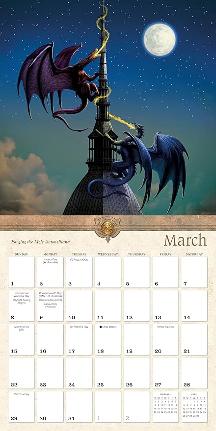 Dragons by Ciruelo 2026 Wall Calendar, 12-Month Fantasy Calendar, 12" x 12", Monthly Calendar 2026 Planner with Large Grids for Office or Home