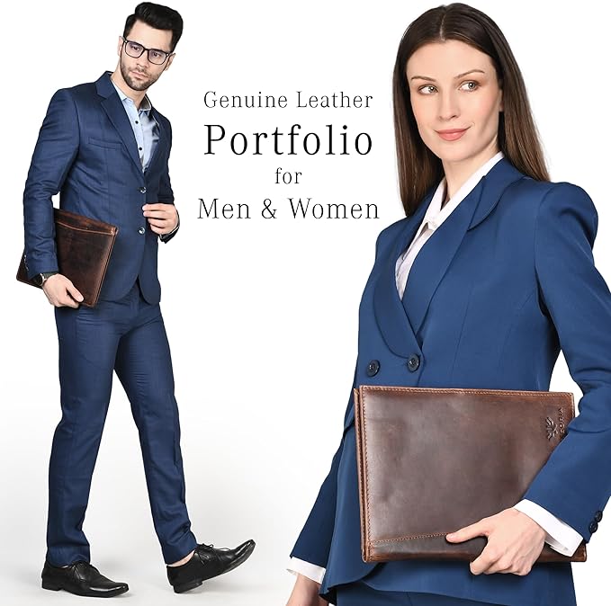 Leather Portfolio Binder, Professional Organizer Padfolio – Resume Folder, Business Card & Document Holder, Portfolios for Men & Women, Office & Business Supplies by LushLuxeoria | (Small - Brown)