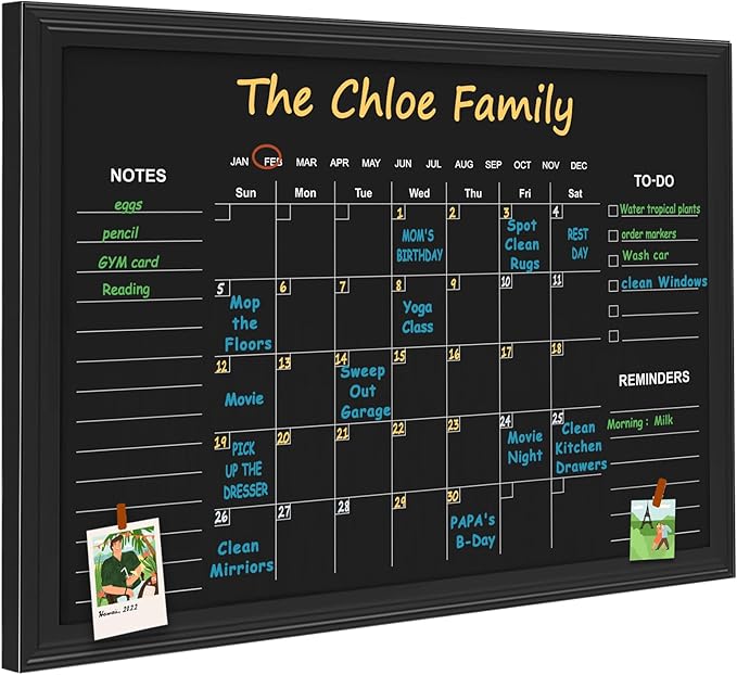 Magnetic Chalkboard Calendar, 17.7" × 23.6" Monthly and Weekly Calendar Chalk Board for Wall, Family Planner,Black(Family-HB-4560)