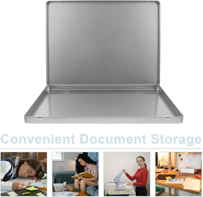 Large A4 Iron File Box with Lid – Portable Metal Document Organizer for Paperwork, Photo Albums, and Receipts Storage, Office Desk Paperwork Organizer Box